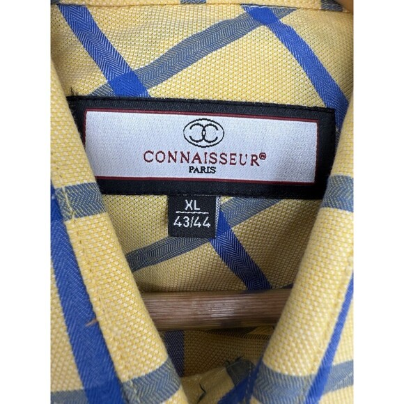 Connaisseur Paris Men's  XLarge 43/44 Yellow Blue Check Button Up Dress Shirt - Picture 10 of 10